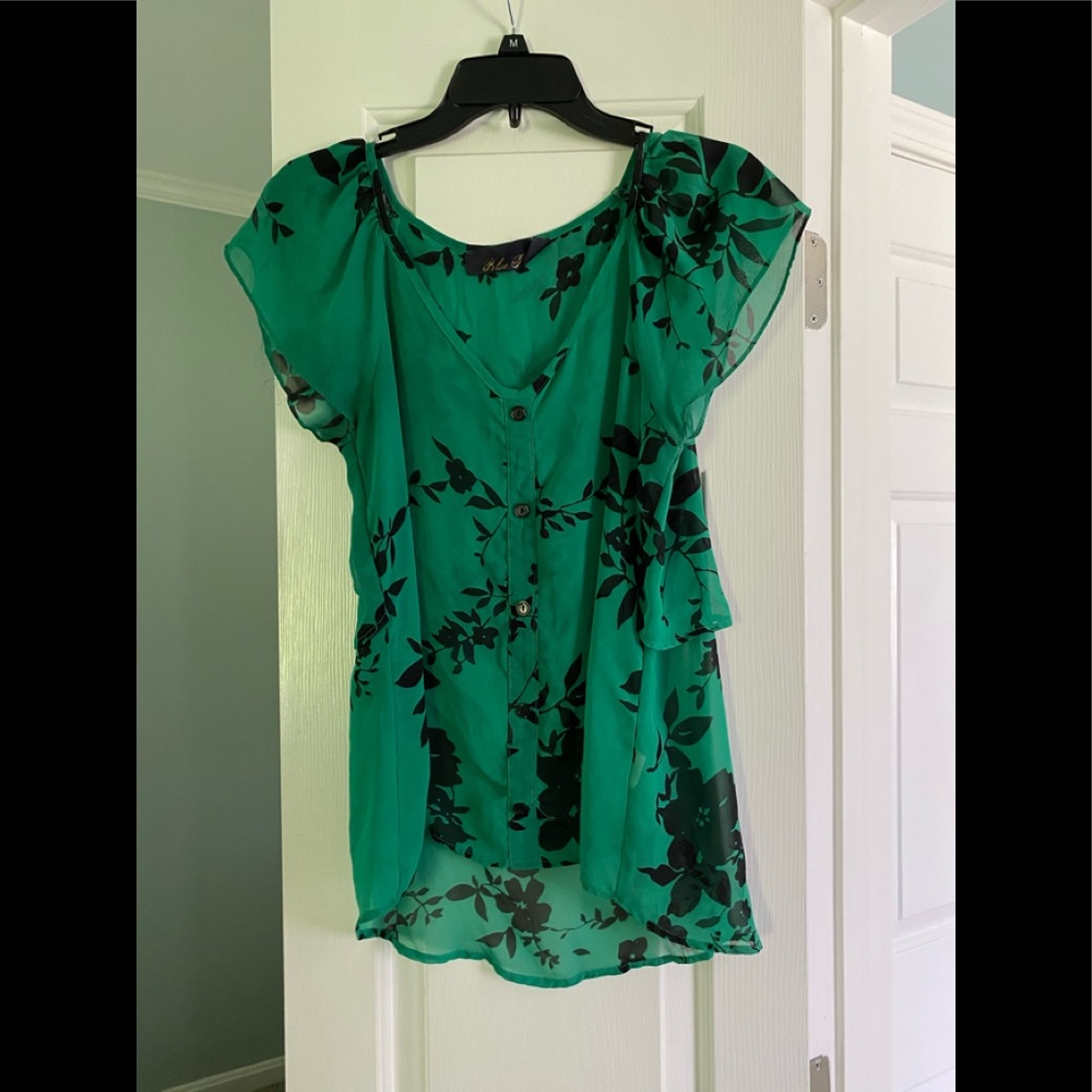 Green and black flower blouse